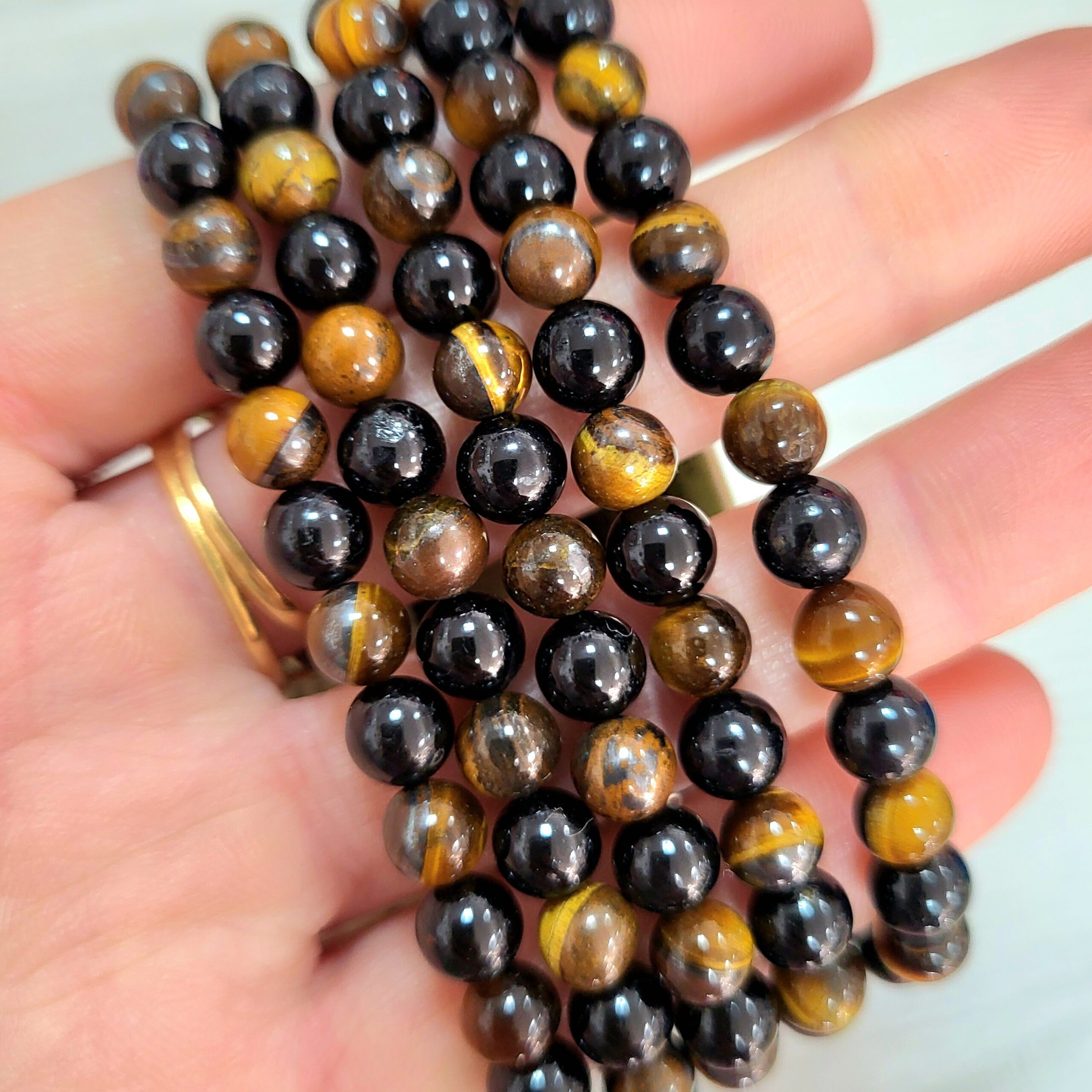 Pulsera contra envidia Pulsera Protección contra Envidia (Turmalina Negra + Ojo de Tigre) - Imagen 1