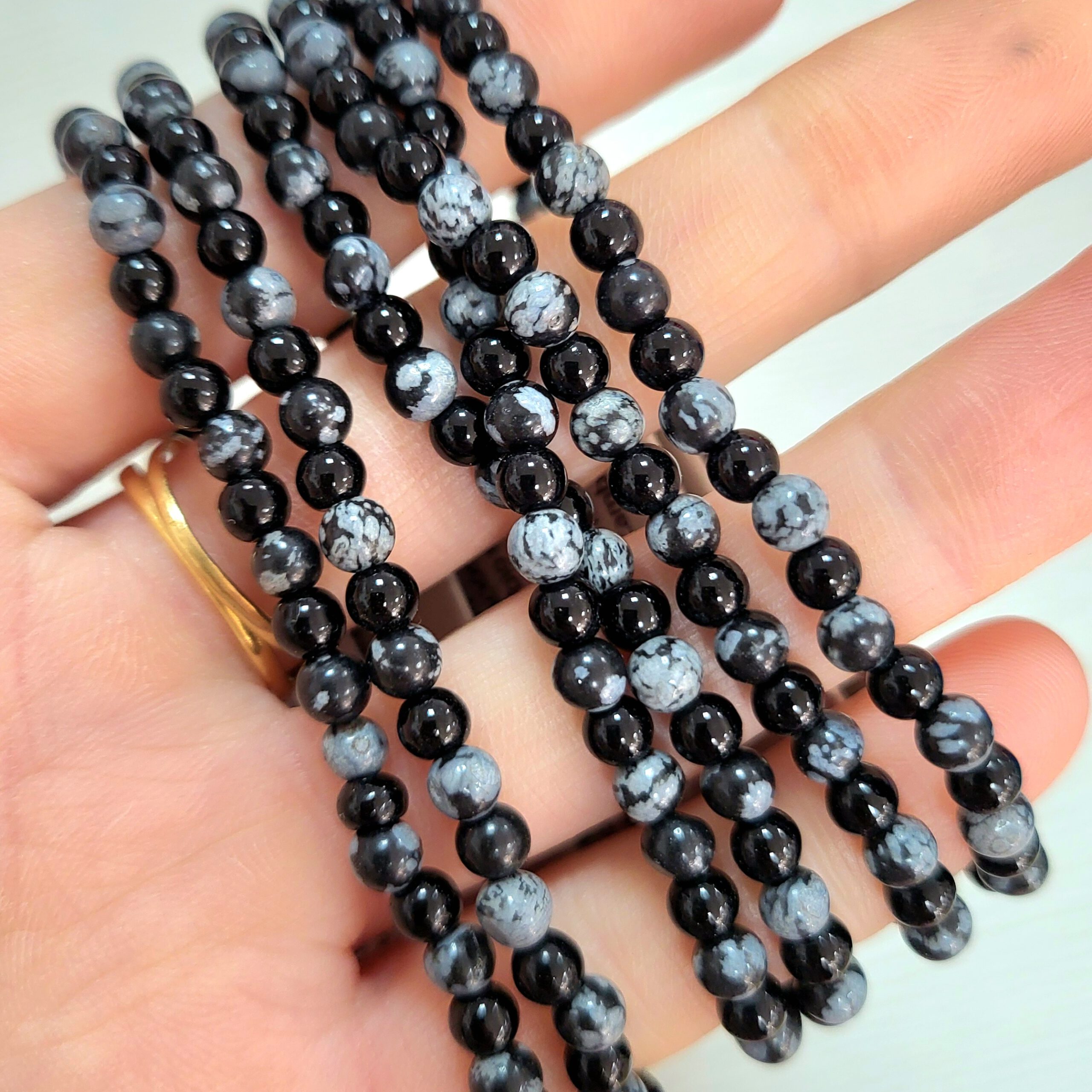 Pulsera Alivio del Estrés. Con piedra natural Obsidiana nevada y Onix. Pulsera Alivio del Estrés (Obsidiana nevada + Onix) 4mm - Imagen 1
