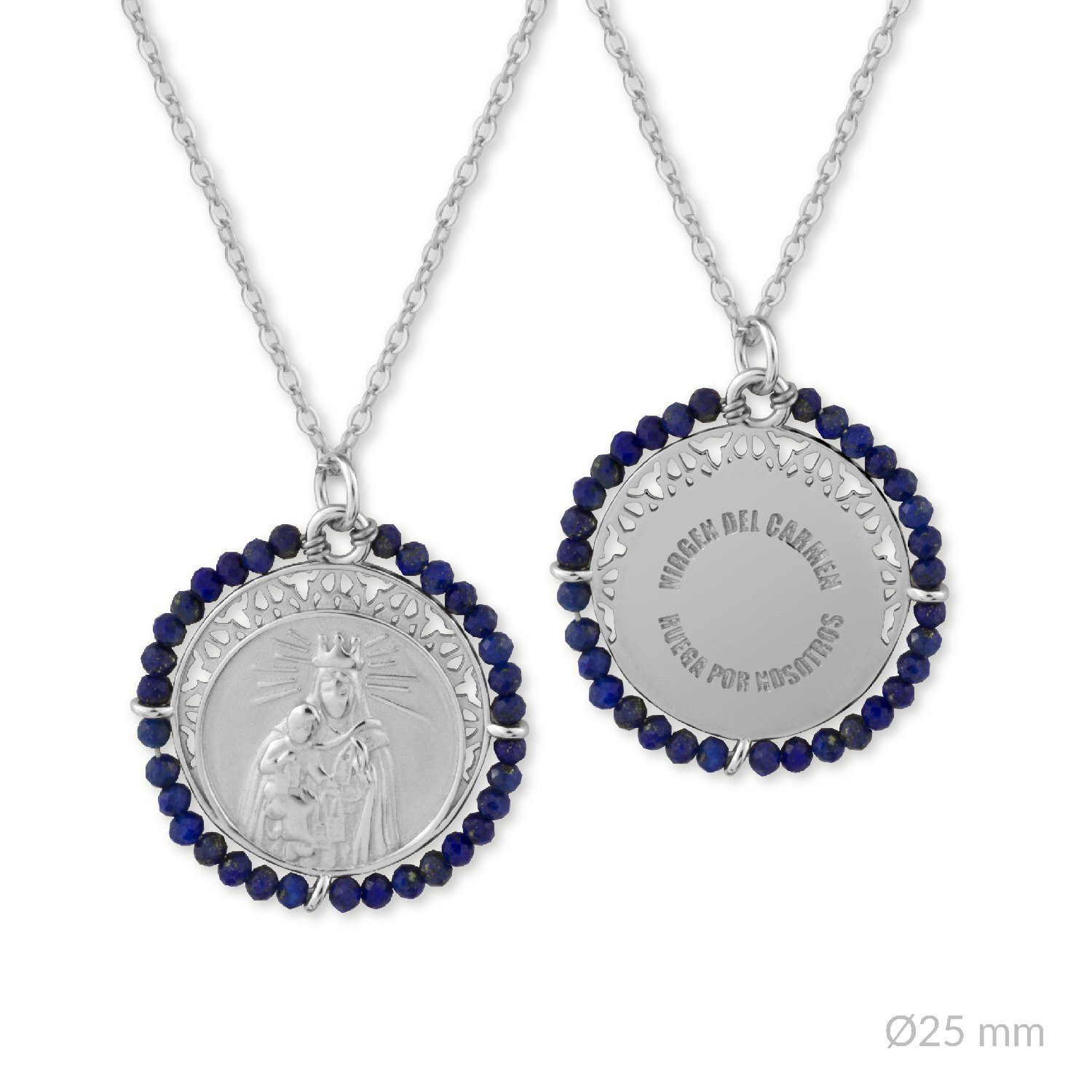 gargantilla-de-plata-de-ley-virgen-del-carmen 00 Medalla en Plata de Ley "Virgen del Carmen" con piedra natural Lapislázuli. - Imagen 1