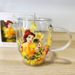 Taza de cristal doble Bella con flores secas - Disney
