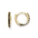 Mini Aritos de Plata de Ley con Baño de Oro y Circonitas Negras – 10 mm