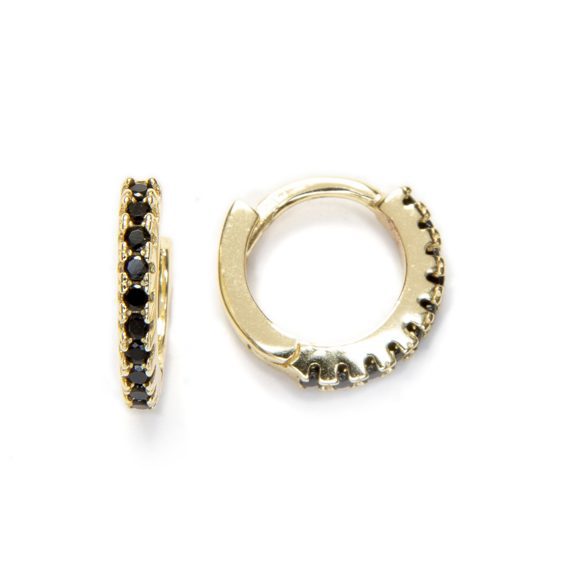 Mini Aritos de Plata de Ley con Baño de Oro y Circonitas Negras – 10 mm Mini Aritos de Plata de Ley con Baño de Oro y Circonitas Negras – 10 mm - Imagen 1