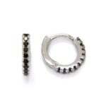 Mini Aritos de Plata de Ley Rodiada con Circonitas Negras – 10 mm