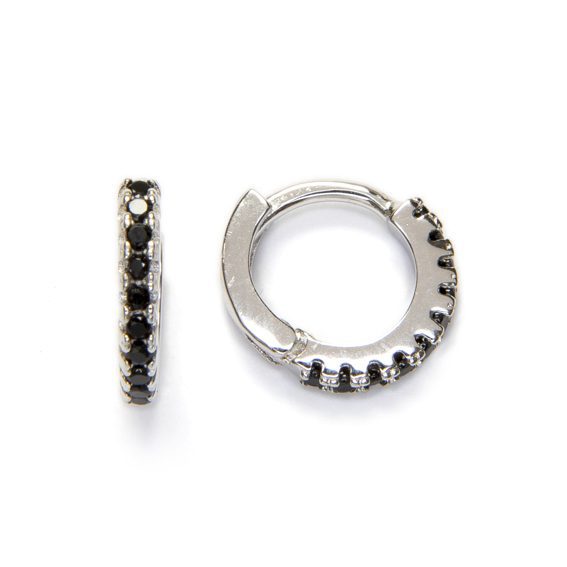 Mini Aritos de Plata de Ley Rodiada con Circonitas Negras – 10 mm Mini Aritos de Plata de Ley Rodiada con Circonitas Negras – 10 mm - Imagen 1