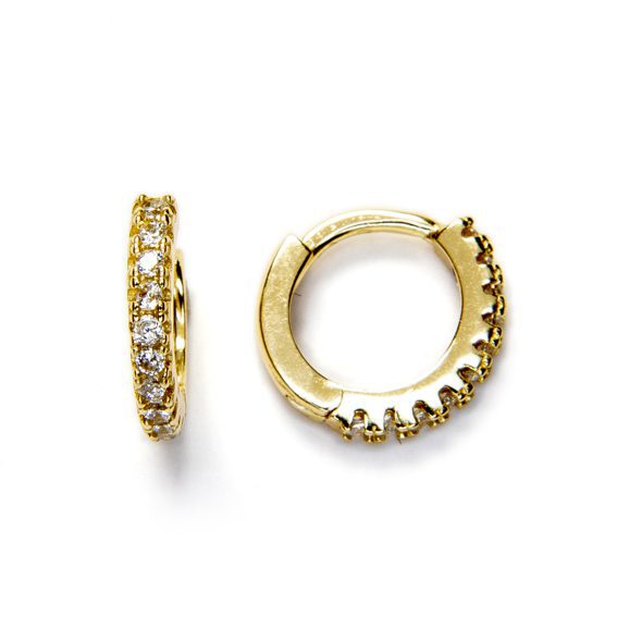 Mini Aritos de Plata de Ley con Baño de Oro y Circonitas Blancas – 10 mm Mini Aritos de Plata de Ley con Baño de Oro y Circonitas Blancas – 10 mm - Imagen 1
