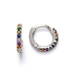 Mini Aritos de Plata de Ley Rodiada con Circonitas de Colores – 10 mm