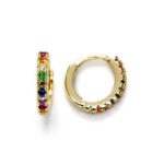 Mini Aritos de Plata de Ley con Baño de Oro y Circonitas de Colores – 10 mm