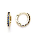 Mini Aritos de Plata de Ley con Baño de Oro y Circonitas Azul Zafiro – 10 mm
