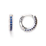 Mini Aritos de Plata de Ley Rodiada con Circonitas Azul Zafiro-10mm