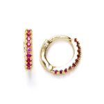Mini Aritos de Plata de Ley Baño Oro con Circonitas Rosa-10mm