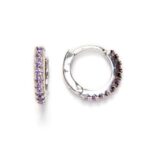 Mini Aritos de Plata de Ley Rodiada con Circonitas Lila – 10 mm