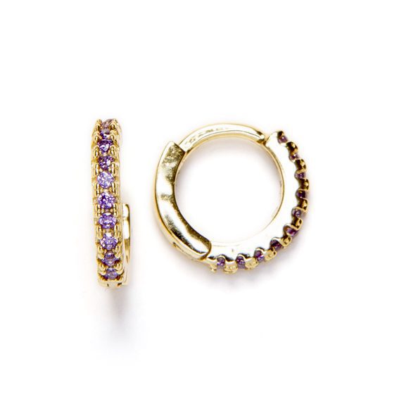 Mini Aritos de Plata de Ley con Baño de Oro y Circonitas Lila – 10 mm Mini Aritos de Plata de Ley con Baño de Oro y Circonitas Lila – 10 mm - Imagen 1