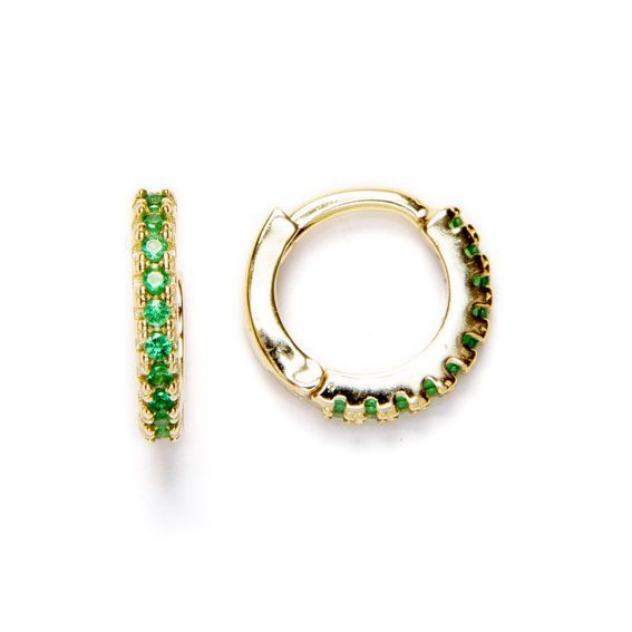 Mini Aros de Plata de Ley con Baño de Oro y Circonitas Verdes – 10 mm Mini Aros de Plata de Ley con Baño de Oro y Circonitas Verdes – 10 mm - Imagen 1