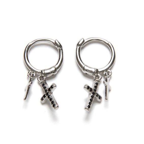 Aros de Plata de Ley Rodiada con Colgantes de Cruz – Aro 10 mm Aros de Plata de Ley Rodiada con Colgantes de Cruz – Aro 10 mm - Imagen 1