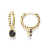 Aros de Plata de Ley con Baño de Oro y Circonita Negra – 19x5 mm