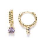 Aros de Plata de Ley con Baño de Oro y Circonita Lila – 19×5 mm
