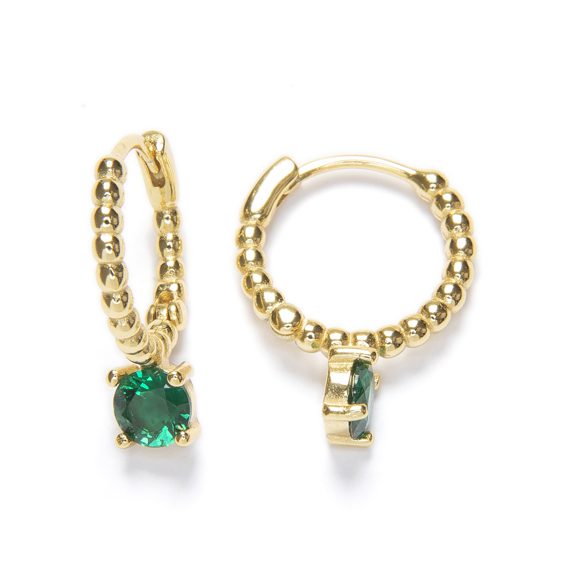 Aros de Plata de Ley con Baño de Oro y Circonita Verde – 19x5 mm Aros de Plata de Ley con Baño de Oro y Circonita Verde – 19x5 mm - Imagen 1