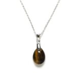 Collar de Plata de Ley con Colgante de Ojo de Tigre Natural – Cadena 40 cm
