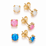Pendientes de Plata de Ley con Baño de Oro y Ópalo 6 mm (Elegir color)