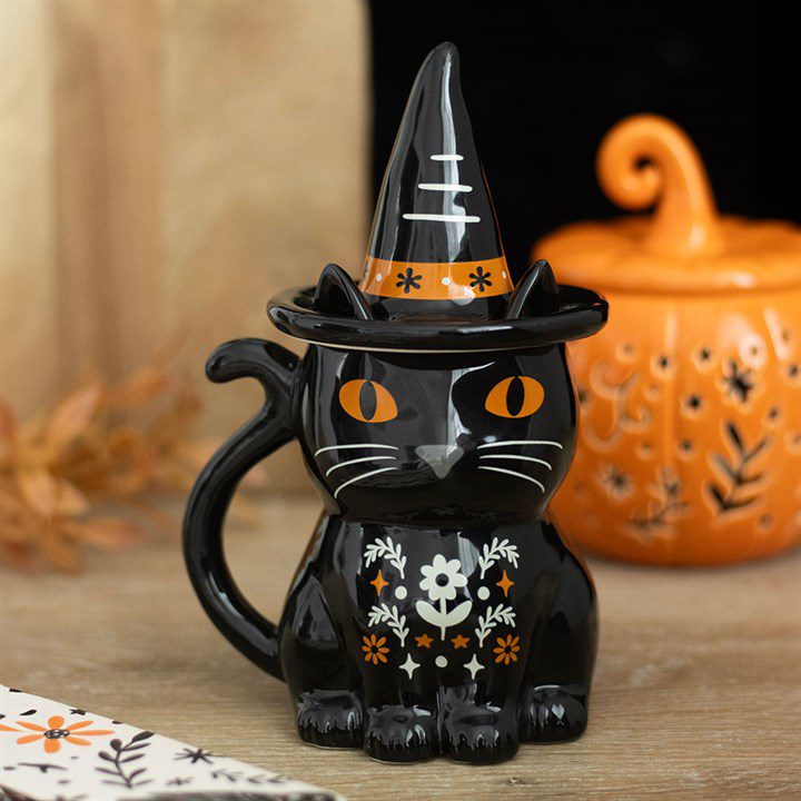 Taza El Gatito de la Bruja | Taza de Cerámica con Tapa para Café, Té e Infusiones Taza El Gatito de la Bruja | Taza de Cerámica con Tapa para Café, Té e Infusiones - Imagen 1